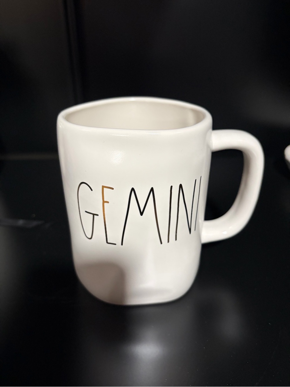 Rae Dunn Gemini Mug - White with Black & Gold Lettering